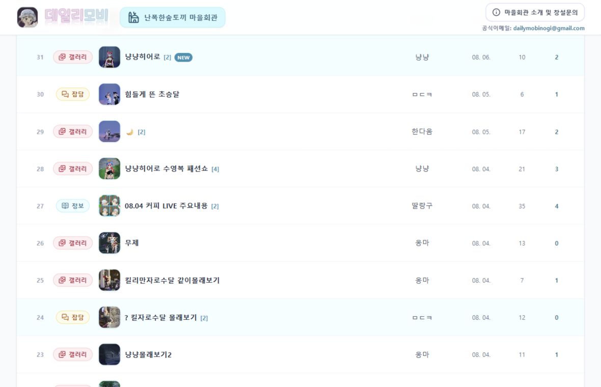 썸네일이 포함된 난폭한숲토끼 마을회관 게시글 목록 미리보기